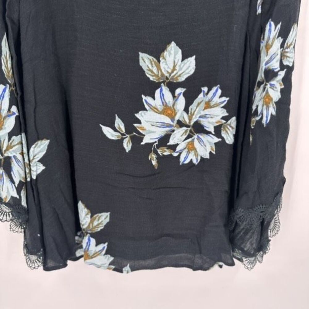 Free People‎ Wanderer Mini Dress Charcoal Floral Bell Sleeve As Seen On TV Small - Picture 13 of 15